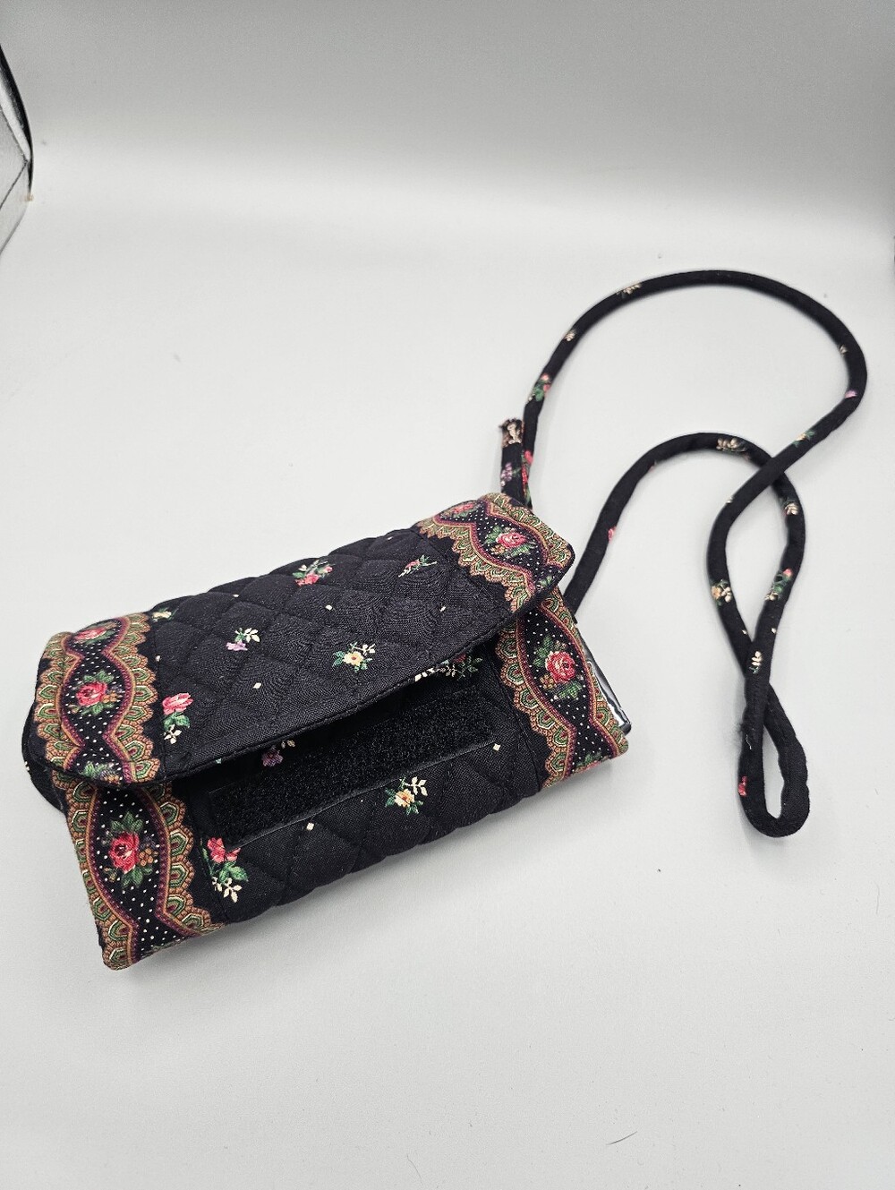 Vtg Vera Bradley Petite Point Crossbody Wallet Bag Folding Purse Black USA Made